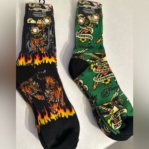 Ed Hardy Men's Flame and Tattoo Graphic Socks - Black and Green